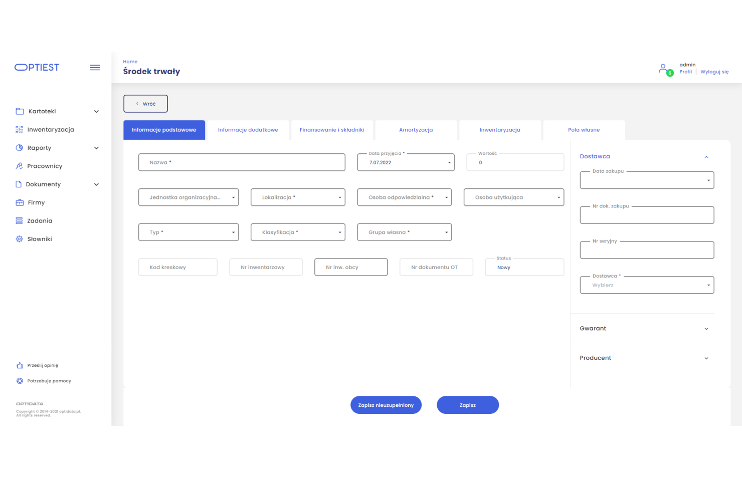 screenshot of AMS OPTIEST